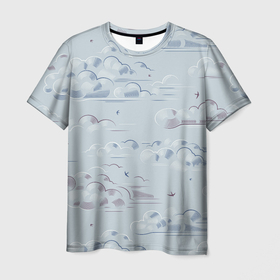 Мужская футболка 3D с принтом Полёт птиц ласточек в Тюмени, 100% полиэфир | прямой крой, круглый вырез горловины, длина до линии бедер | 