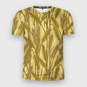 Мужская футболка 3D Slim с принтом Винтажные колоски пшеницы в Кировске, 100% полиэстер с улучшенными характеристиками | приталенный силуэт, круглая горловина, широкие плечи, сужается к линии бедра | Тематика изображения на принте: 