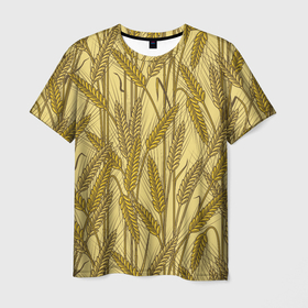Мужская футболка 3D с принтом Винтажные колоски пшеницы в Кировске, 100% полиэфир | прямой крой, круглый вырез горловины, длина до линии бедер | 