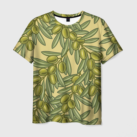 Мужская футболка 3D с принтом Винтажные ветви оливок в Петрозаводске, 100% полиэфир | прямой крой, круглый вырез горловины, длина до линии бедер | 
