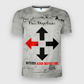 Мужская футболка 3D Slim с принтом Outsider Album Inspirations   Three Days Grace в Петрозаводске, 100% полиэстер с улучшенными характеристиками | приталенный силуэт, круглая горловина, широкие плечи, сужается к линии бедра | Тематика изображения на принте: 