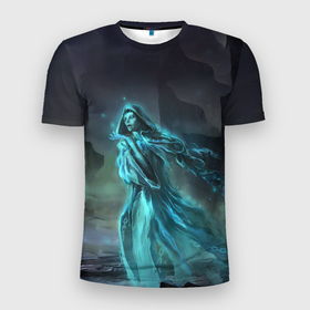 Мужская футболка 3D Slim с принтом Halloween   женщина призрак на кладбище в Белгороде, 100% полиэстер с улучшенными характеристиками | приталенный силуэт, круглая горловина, широкие плечи, сужается к линии бедра | 