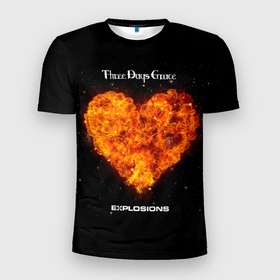 Мужская футболка 3D Slim с принтом Explosions   Three Days Grace в Петрозаводске, 100% полиэстер с улучшенными характеристиками | приталенный силуэт, круглая горловина, широкие плечи, сужается к линии бедра | Тематика изображения на принте: 
