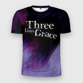 Мужская футболка 3D Slim с принтом Three Days Grace lilac в Петрозаводске, 100% полиэстер с улучшенными характеристиками | приталенный силуэт, круглая горловина, широкие плечи, сужается к линии бедра | Тематика изображения на принте: 