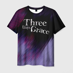 Мужская футболка 3D с принтом Three Days Grace lilac , 100% полиэфир | прямой крой, круглый вырез горловины, длина до линии бедер | 