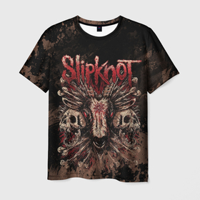 Мужская футболка 3D с принтом Slipknot   skull в Рязани, 100% полиэфир | прямой крой, круглый вырез горловины, длина до линии бедер | 