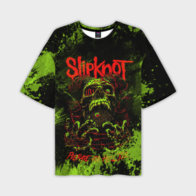 Мужская футболка OVERSIZE 3D с принтом Slipknot green череп в Екатеринбурге,  |  | 