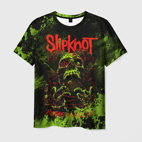 Мужская футболка 3D с принтом Slipknot green череп в Рязани, 100% полиэфир | прямой крой, круглый вырез горловины, длина до линии бедер | 