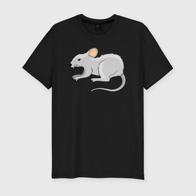 Мужская футболка хлопок Slim с принтом Серая мышь в Кировске, 92% хлопок, 8% лайкра | приталенный силуэт, круглый вырез ворота, длина до линии бедра, короткий рукав | 