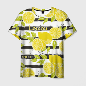 Мужская футболка 3D с принтом Лимон на чёрно белом фоне , 100% полиэфир | прямой крой, круглый вырез горловины, длина до линии бедер | Тематика изображения на принте: 