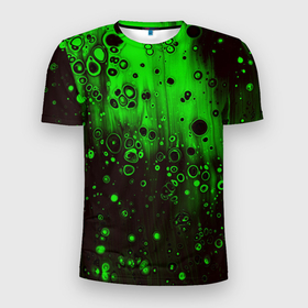 Мужская футболка 3D Slim с принтом Зелёные краски и вода , 100% полиэстер с улучшенными характеристиками | приталенный силуэт, круглая горловина, широкие плечи, сужается к линии бедра | Тематика изображения на принте: 