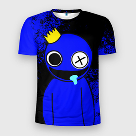 Мужская футболка 3D Slim с принтом Радужные друзья: улыбчивый Синий в Кировске, 100% полиэстер с улучшенными характеристиками | приталенный силуэт, круглая горловина, широкие плечи, сужается к линии бедра | 