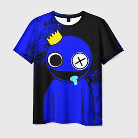 Мужская футболка 3D с принтом Радужные друзья: улыбчивый Синий , 100% полиэфир | прямой крой, круглый вырез горловины, длина до линии бедер | 