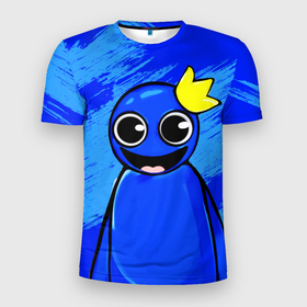 Мужская футболка 3D Slim с принтом Радужные друзья: веселый Синий в Кировске, 100% полиэстер с улучшенными характеристиками | приталенный силуэт, круглая горловина, широкие плечи, сужается к линии бедра | 