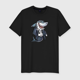 Мужская футболка хлопок Slim с принтом Офисная акула в Курске, 92% хлопок, 8% лайкра | приталенный силуэт, круглый вырез ворота, длина до линии бедра, короткий рукав | 