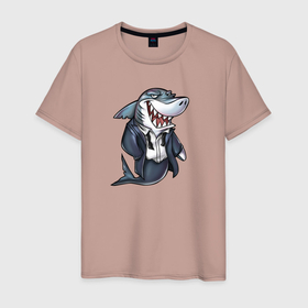 Мужская футболка хлопок с принтом Офисная акула в Санкт-Петербурге, 100% хлопок | прямой крой, круглый вырез горловины, длина до линии бедер, слегка спущенное плечо. | 
