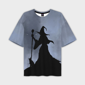 Мужская футболка OVERSIZE 3D с принтом Halloween   силуэт ведьмы с котом в Тюмени,  |  | 