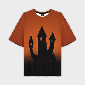 Мужская футболка OVERSIZE 3D с принтом Halloween   замок ведьм ,  |  | 