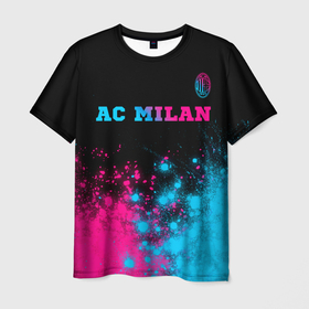 Мужская футболка 3D с принтом AC Milan   neon gradient: символ сверху в Санкт-Петербурге, 100% полиэфир | прямой крой, круглый вырез горловины, длина до линии бедер | Тематика изображения на принте: 