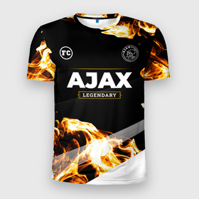 Мужская футболка 3D Slim с принтом Ajax legendary sport fire , 100% полиэстер с улучшенными характеристиками | приталенный силуэт, круглая горловина, широкие плечи, сужается к линии бедра | 