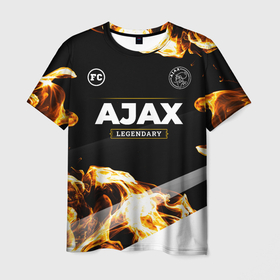 Мужская футболка 3D с принтом Ajax legendary sport fire , 100% полиэфир | прямой крой, круглый вырез горловины, длина до линии бедер | 