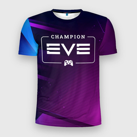 Мужская футболка 3D Slim с принтом EVE gaming champion: рамка с лого и джойстиком на неоновом фоне в Тюмени, 100% полиэстер с улучшенными характеристиками | приталенный силуэт, круглая горловина, широкие плечи, сужается к линии бедра | 
