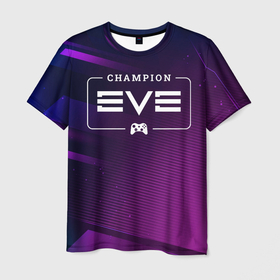 Мужская футболка 3D с принтом EVE gaming champion: рамка с лого и джойстиком на неоновом фоне в Кировске, 100% полиэфир | прямой крой, круглый вырез горловины, длина до линии бедер | Тематика изображения на принте: 