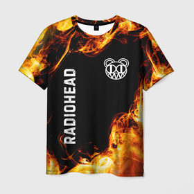 Мужская футболка 3D с принтом Radiohead и пылающий огонь в Белгороде, 100% полиэфир | прямой крой, круглый вырез горловины, длина до линии бедер | 