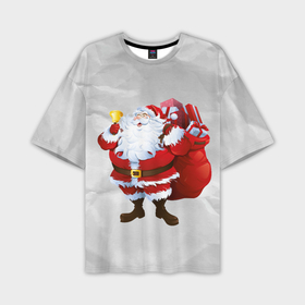Мужская футболка OVERSIZE 3D с принтом Санта Клаус и колокольчик в Новосибирске,  |  | 