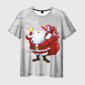 Мужская футболка 3D с принтом Санта Клаус и колокольчик в Новосибирске, 100% полиэфир | прямой крой, круглый вырез горловины, длина до линии бедер | 
