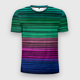 Мужская футболка 3D Slim с принтом Разноцветные неоновые шелковые нити в Екатеринбурге, 100% полиэстер с улучшенными характеристиками | приталенный силуэт, круглая горловина, широкие плечи, сужается к линии бедра | 