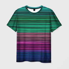 Мужская футболка 3D с принтом Разноцветные неоновые шелковые нити в Кировске, 100% полиэфир | прямой крой, круглый вырез горловины, длина до линии бедер | 