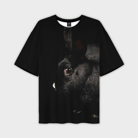 Мужская футболка OVERSIZE 3D с принтом Чёрный большой кролик ,  |  | Тематика изображения на принте: 