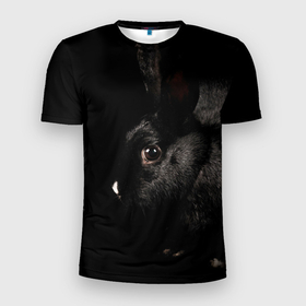 Мужская футболка 3D Slim с принтом Чёрный большой кролик , 100% полиэстер с улучшенными характеристиками | приталенный силуэт, круглая горловина, широкие плечи, сужается к линии бедра | 