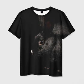Мужская футболка 3D с принтом Чёрный большой кролик , 100% полиэфир | прямой крой, круглый вырез горловины, длина до линии бедер | Тематика изображения на принте: 