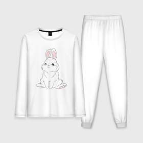 Мужская пижама с лонгсливом хлопок с принтом Милый белый зайчик с сердечками в Тюмени,  |  | Тематика изображения на принте: 