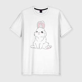 Мужская футболка хлопок Slim с принтом Милый белый зайчик с сердечками в Белгороде, 92% хлопок, 8% лайкра | приталенный силуэт, круглый вырез ворота, длина до линии бедра, короткий рукав | 