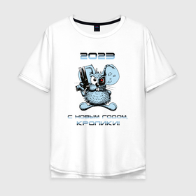 Мужская футболка хлопок Oversize с принтом Кролик  Терминатор 2023 в Тюмени, 100% хлопок | свободный крой, круглый ворот, “спинка” длиннее передней части | Тематика изображения на принте: 