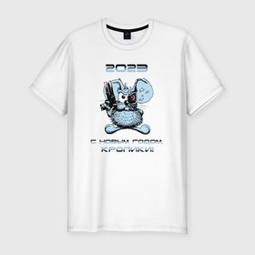Мужская футболка хлопок Slim с принтом Кролик  Терминатор 2023 в Белгороде, 92% хлопок, 8% лайкра | приталенный силуэт, круглый вырез ворота, длина до линии бедра, короткий рукав | Тематика изображения на принте: 