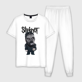 Мужская пижама хлопок с принтом Седьмой Slipknot в Кировске, 100% хлопок | брюки и футболка прямого кроя, без карманов, на брюках мягкая резинка на поясе и по низу штанин
 | 