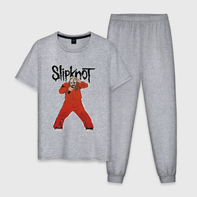 Мужская пижама хлопок с принтом Slipknot fan art в Санкт-Петербурге, 100% хлопок | брюки и футболка прямого кроя, без карманов, на брюках мягкая резинка на поясе и по низу штанин
 | Тематика изображения на принте: 