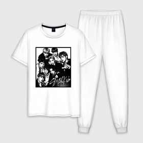 Мужская пижама хлопок с принтом Stray Kids Halftone Art в Курске, 100% хлопок | брюки и футболка прямого кроя, без карманов, на брюках мягкая резинка на поясе и по низу штанин
 | 