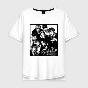 Мужская футболка хлопок Oversize с принтом Stray Kids Halftone Art в Новосибирске, 100% хлопок | свободный крой, круглый ворот, “спинка” длиннее передней части | Тематика изображения на принте: 