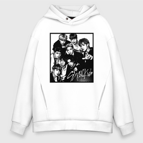 Мужское худи Oversize хлопок с принтом Stray Kids Halftone Art в Белгороде, френч-терри — 70% хлопок, 30% полиэстер. Мягкий теплый начес внутри —100% хлопок | боковые карманы, эластичные манжеты и нижняя кромка, капюшон на магнитной кнопке | 