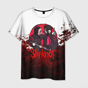 Мужская футболка 3D с принтом Slipknot dark   red в Тюмени, 100% полиэфир | прямой крой, круглый вырез горловины, длина до линии бедер | Тематика изображения на принте: 