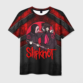 Мужская футболка 3D с принтом Slipknot black and red в Екатеринбурге, 100% полиэфир | прямой крой, круглый вырез горловины, длина до линии бедер | Тематика изображения на принте: 