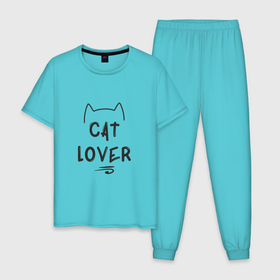 Мужская пижама хлопок с принтом Cat Lover в Курске, 100% хлопок | брюки и футболка прямого кроя, без карманов, на брюках мягкая резинка на поясе и по низу штанин
 | Тематика изображения на принте: 