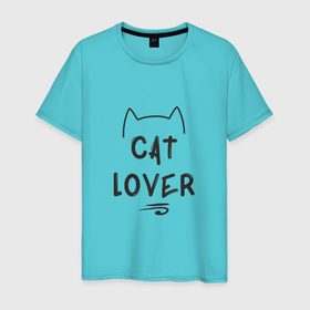 Мужская футболка хлопок с принтом Cat Lover в Курске, 100% хлопок | прямой крой, круглый вырез горловины, длина до линии бедер, слегка спущенное плечо. | Тематика изображения на принте: 