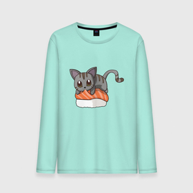 Мужской лонгслив хлопок с принтом Sushi cat , 100% хлопок |  | Тематика изображения на принте: 