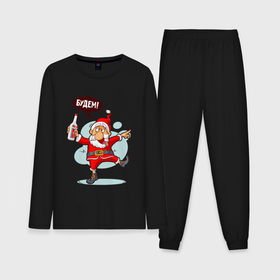 Мужская пижама хлопок (с лонгсливом) с принтом Пьяный Дед Мороз ,  |  | Тематика изображения на принте: 